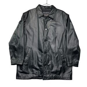 Wilsons Leather Jacket Men's Size XL Black Button Front Vintage Leather Coat